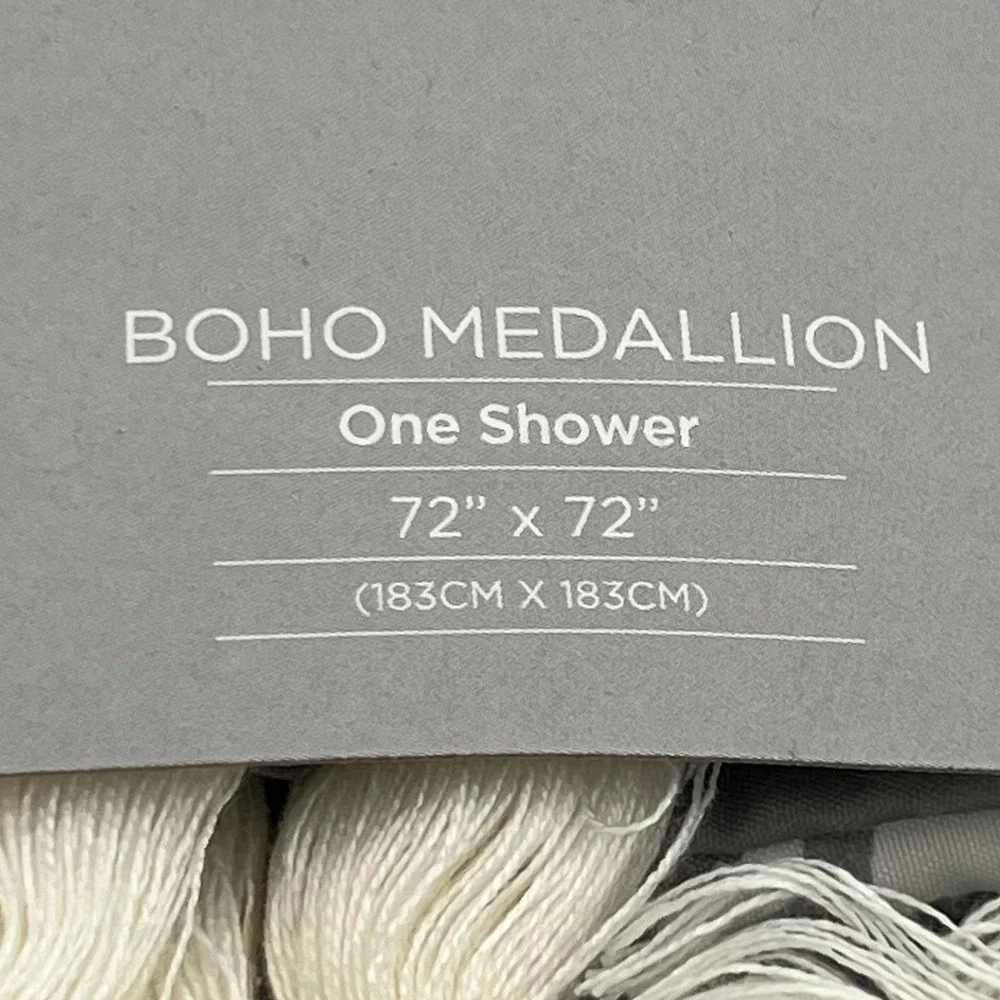 Lush Decor Shower Curtain 72x72 Gray Boho Medallion Tassels New